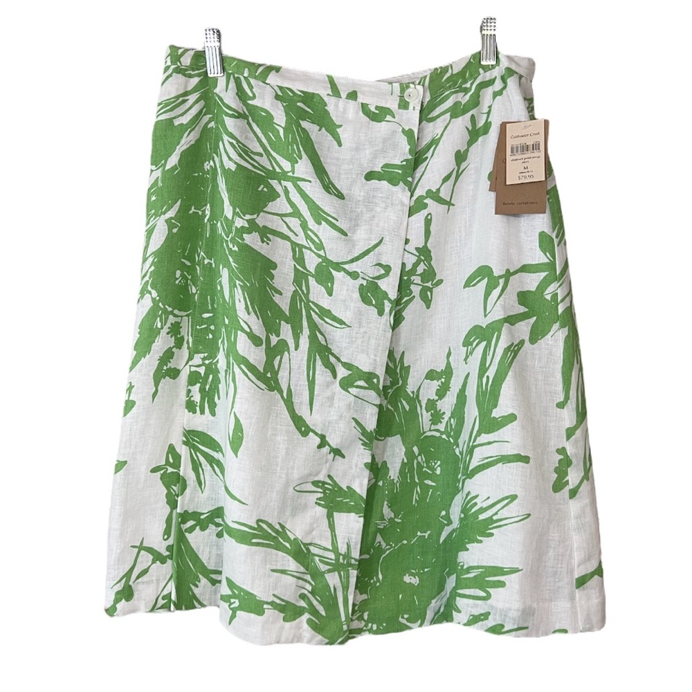 Coldwater Creek White Green Floral Print Linen Wrap Skirt Sz M NWT $80 - Picture 3 of 14